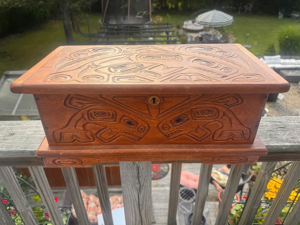 Signed Bob Greenwalt Hand-Carved NW Coast Keepsake Box | 1974 | Folk Art
